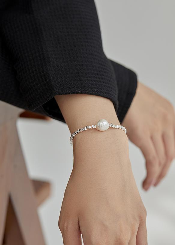 Solitary Pearl Elegance S925 Silver Chip Bracelet