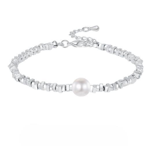 Solitary Pearl Elegance S925 Silver Chip Bracelet