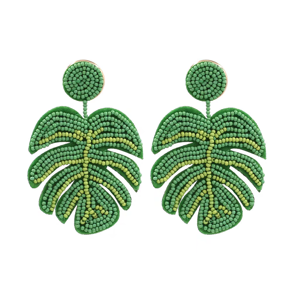 Beaded Banana Leaf Earrings