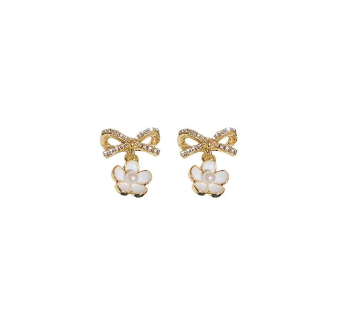 Bow flower drop earrings