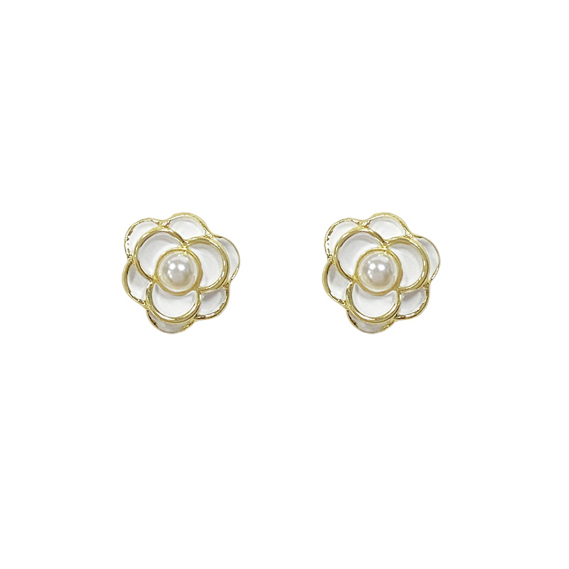 Mini White Camellia Stud Earrings